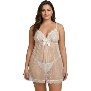 Goddess wardrobe Plus Size Lingerie for Women, Sexy Lace Babydoll Chemise, Swiss Dot Mesh Nightie Sleepwear (1X-5X)