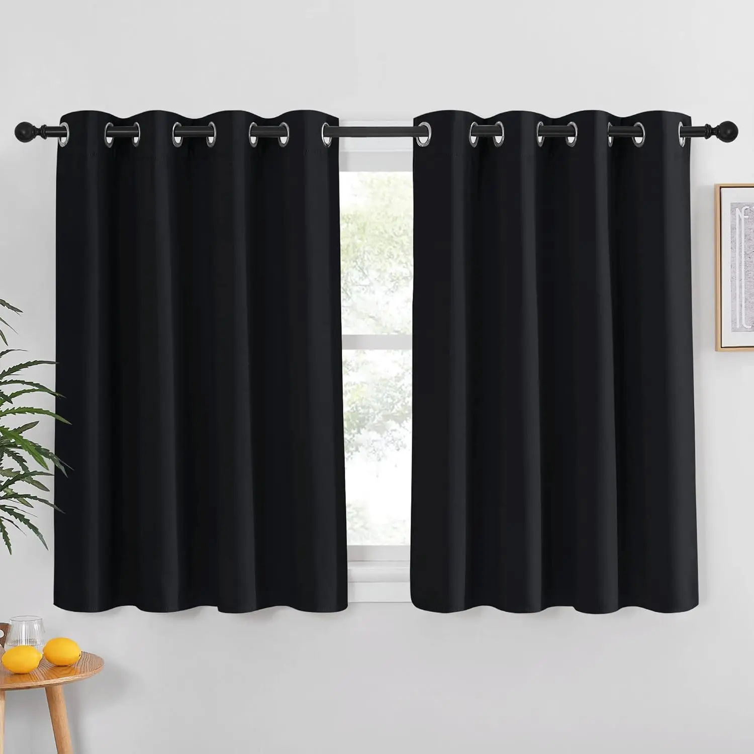 Blackout Window Blinds Fabric Panel Curtains - Black Energy-Saving, Audibility Reduction Drapery for Bedroom, Dining Room, Easy to Install (1 Pack, 52w x 63l)