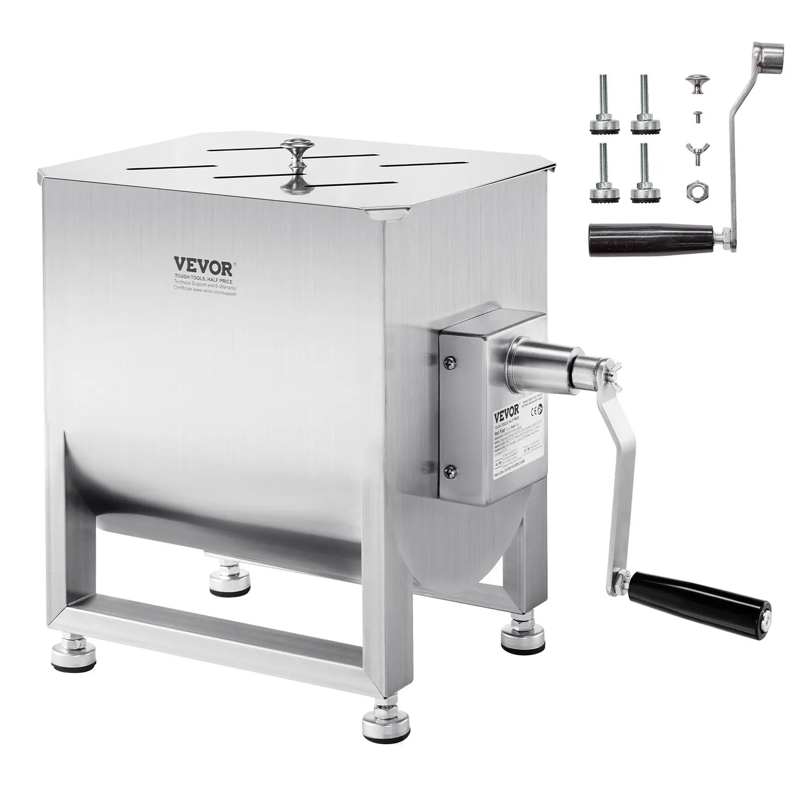 【Summerfinds】VEVOR Manual Meat Mixer, 30L Fixed Tank Meat Processing Equipment(Mixing Max 60LBS for Meat), Stainless Steel Meat Mixer, Sausage Mixer Machine with Lid Handle Gear Reducer, Ground Beef Hand Mixer
