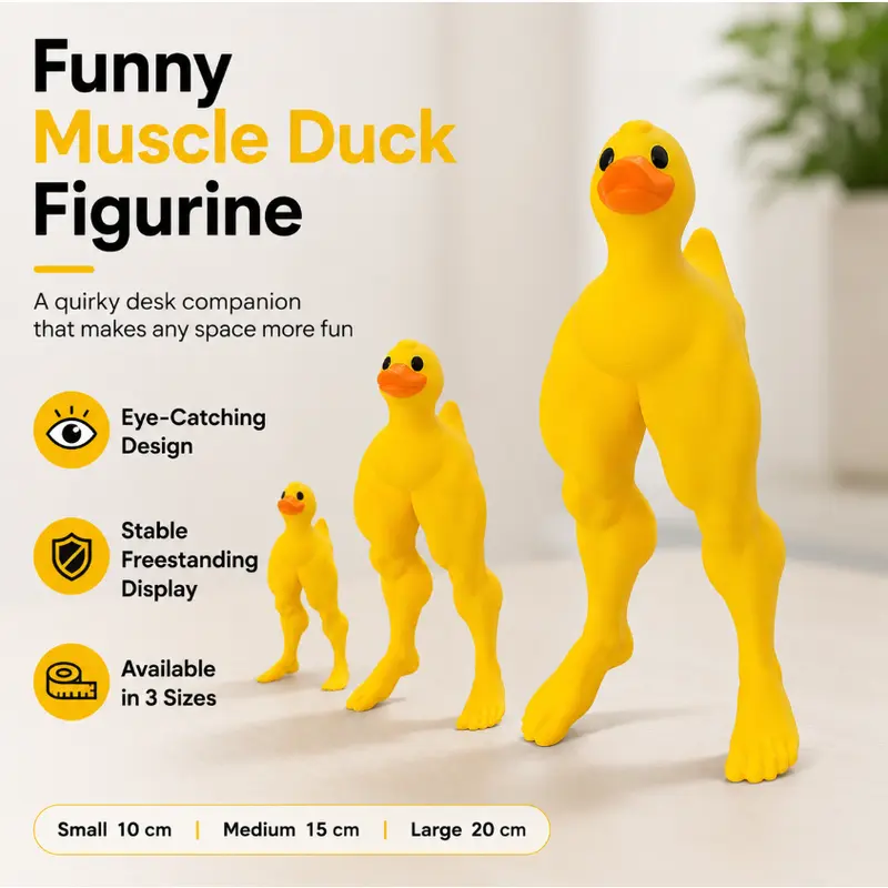 3D-Printed Resin Whimsical Muscular Legs Buff Duck Statue, Decorative Quirky Gifts, Unique Cool Housewarming Gift for Room Decor (Home Supplies Figurine)