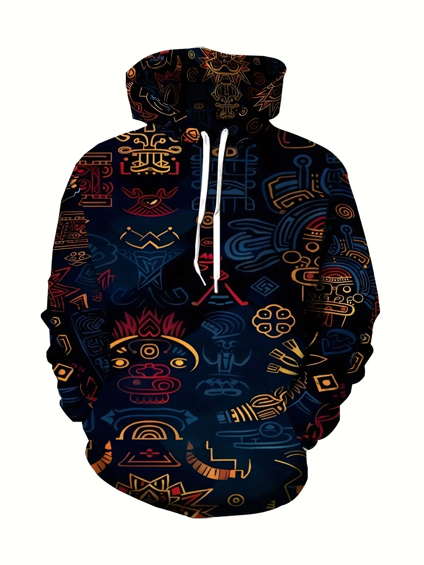 Men's 3D abstract hooded sweatshirt, 2024 Slavic style, casual polyester 100% knitted fabric, regular fit with pockets, slight elasticity, street style hooded sweatshirt