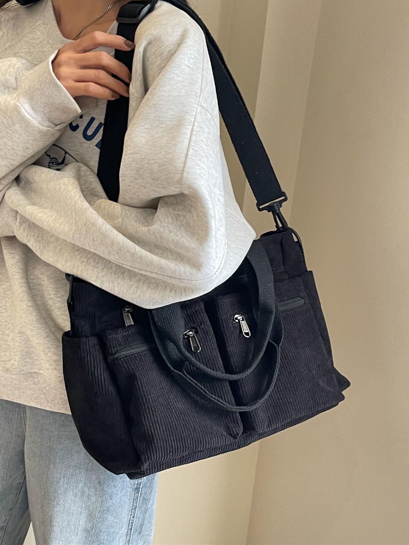 25 fall&winter Women's Casual Solid Color Zipper Crossbody Bag, Large Capacity Multi-pocket Design Portable Shoulder Bag for Daily Used, Girl Fashionable Shopping Bag