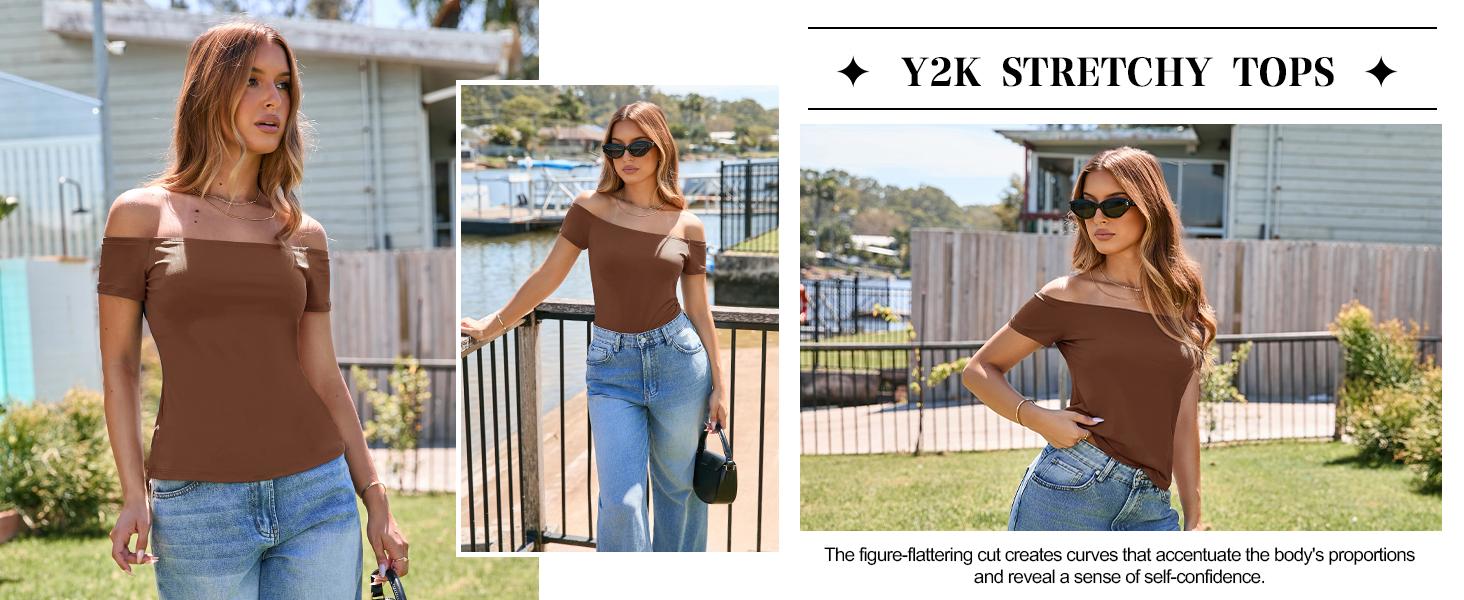 Womens Off The Shoulder Tops Summer Short Sleeve Slim Fit T Shirts Sexy Y2k Going Out Crop Tops Womens Off The Shoulder Tops Summer Short Sleeve Slim Fit T Shirts Sexy Y2k Going Out Crop Tops
