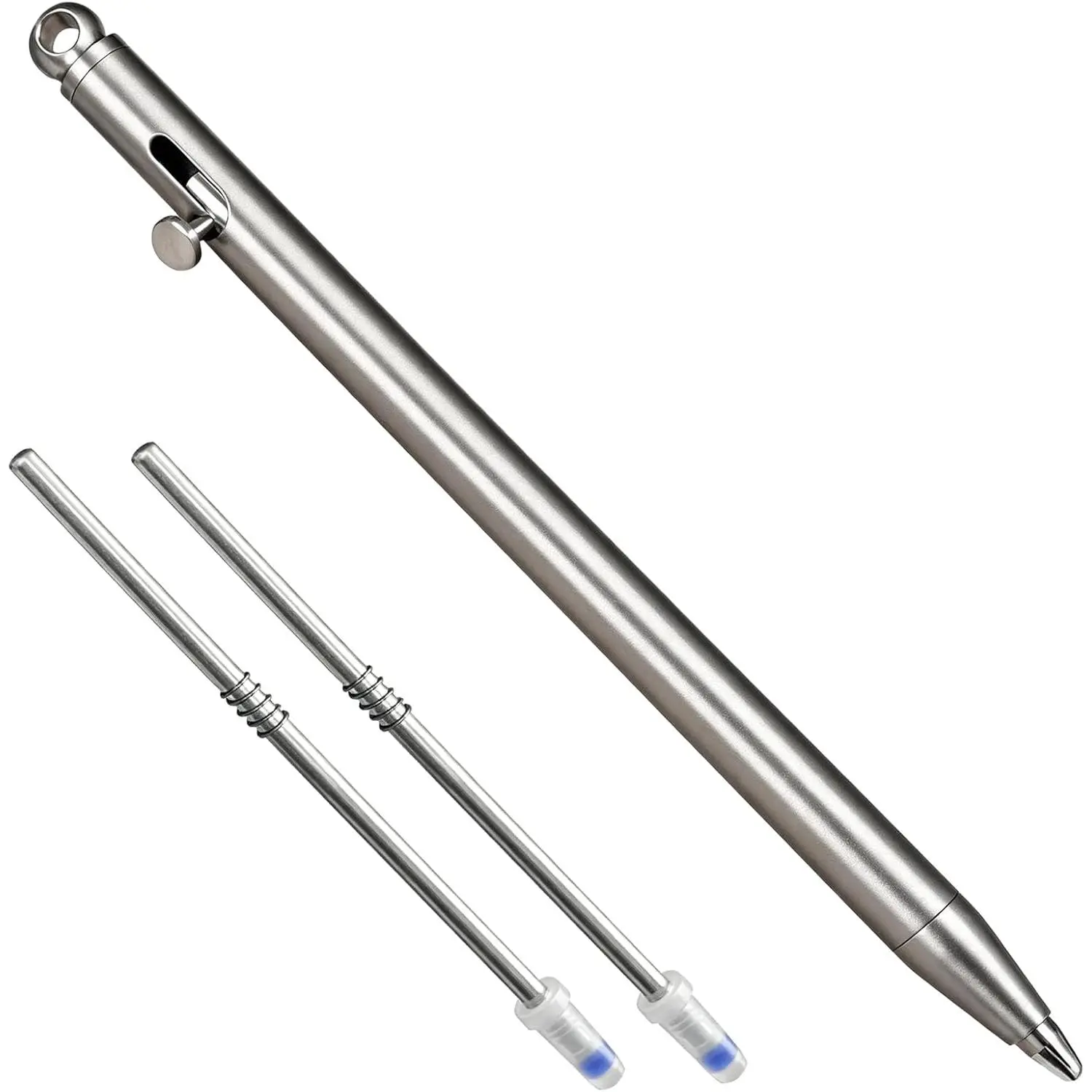 Titanium Bolt Action  Pen, 4g Ultra Light for EDC, 2 Refills | Quick Notes, Receipts, 3.3 Inch, Rustproof Durable, Blue-Black Refills, for Work & Travel, Commuters & Minimalists