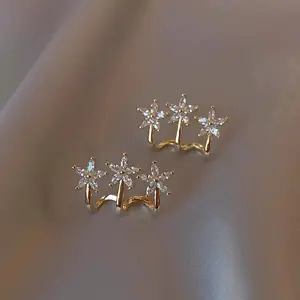 Three Golden Flower Earrings 2026 New Trendy Ins Niche Personality Stud Earrings Elegant Ear Accessories E50254-EH