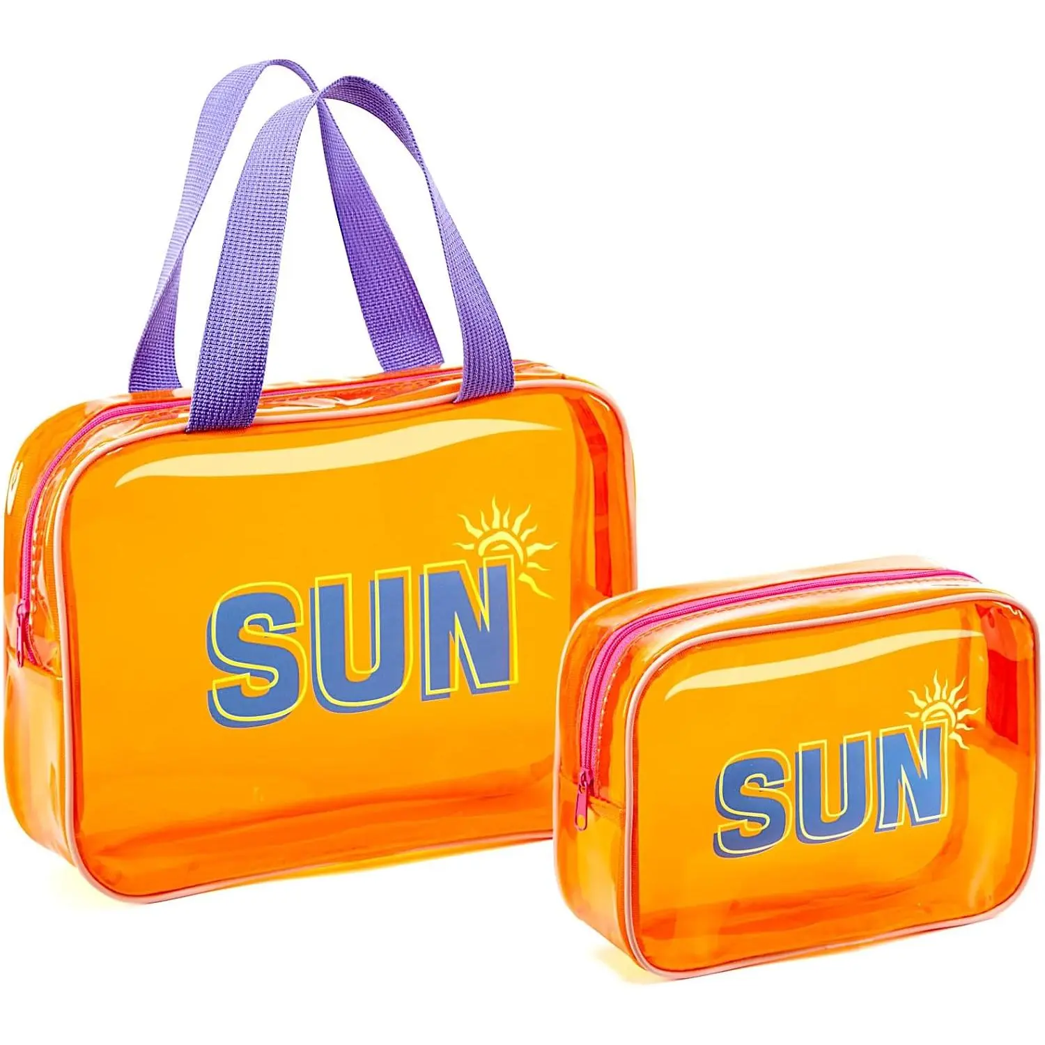 2 count Clear Sunscreen Bag with Letter,  PVC SPF Bag for Women | Pool & Beach Essential,  for Women & Teen Girls, Travel Sun Screen Pouch, 2- Sun Bag,  Travel -Have