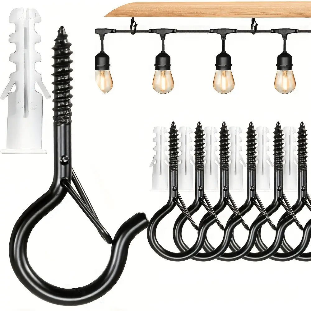 1 Set 10 Pcs Q Hooks – Rust-Resistant Heavy-Duty Ceiling Hanging Hooks for Christmas Wreaths, Halloween Lights, Hanging Plants, Flower Baskets, Wind Chimes & Seasonal Decorations. Multi-Purpose Indoor & Outdoor Hanging Hook Set
