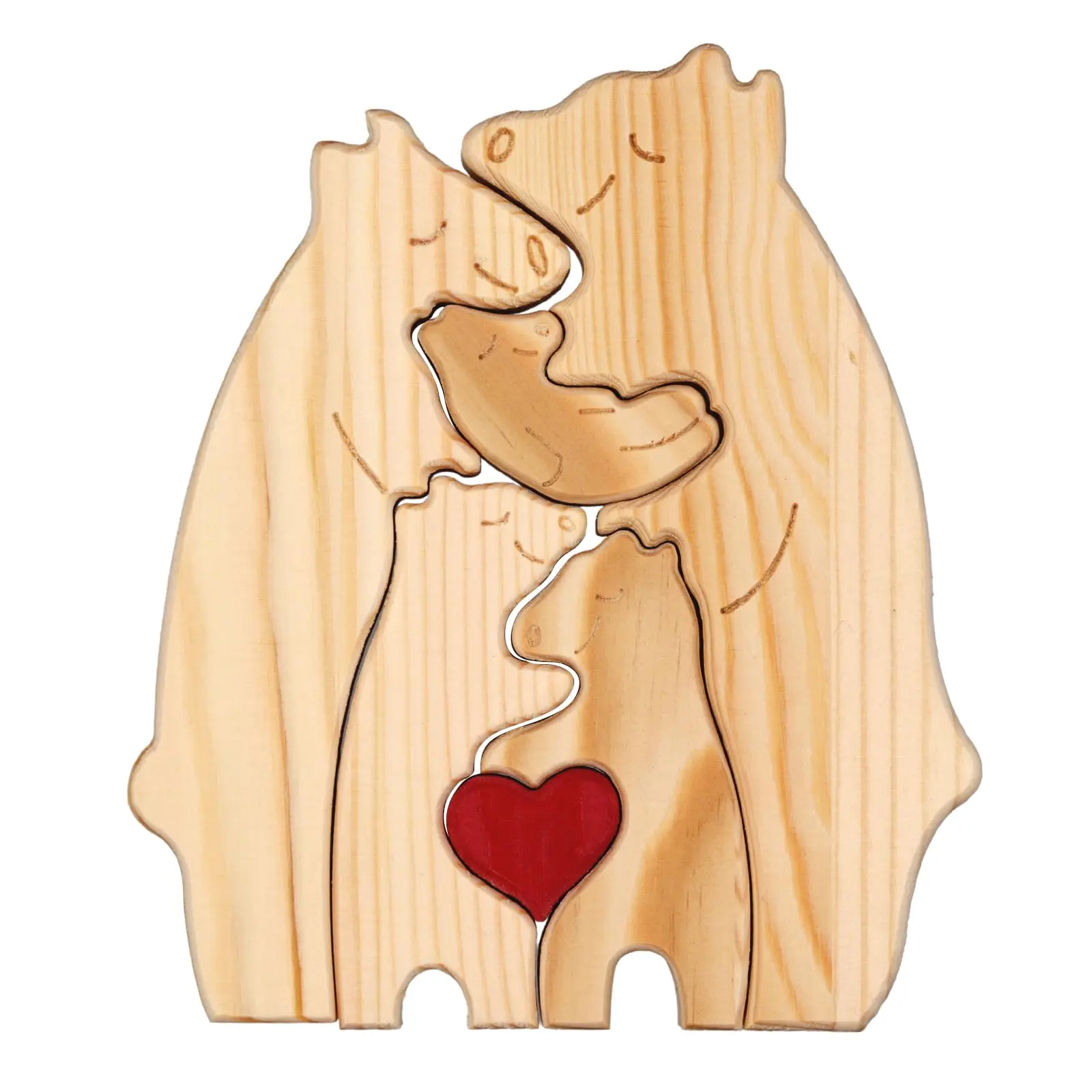 Personalized Bear Family Wooden Puzzle, Custom Heart Design Bear Sculpture Decoration with Family Keepsake Style, Handmade Wooden Artwork Gift for Housewarming, Birthday, Anniversary, Christmas and Home Decor