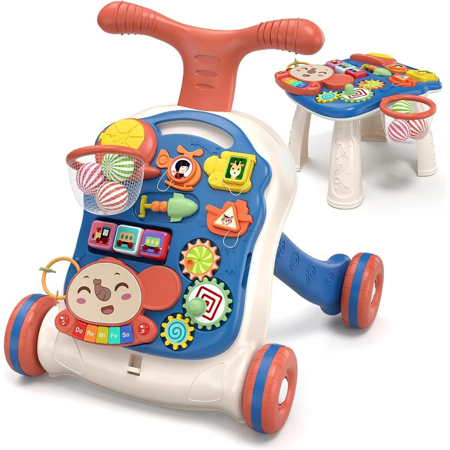 3 in 1 Baby Walker and Activity Center for Boy, Learning to Walk, Sit to Stand, Early Educational Push Toys with Music Panel for Infant Toddler 12-18 Months Blue