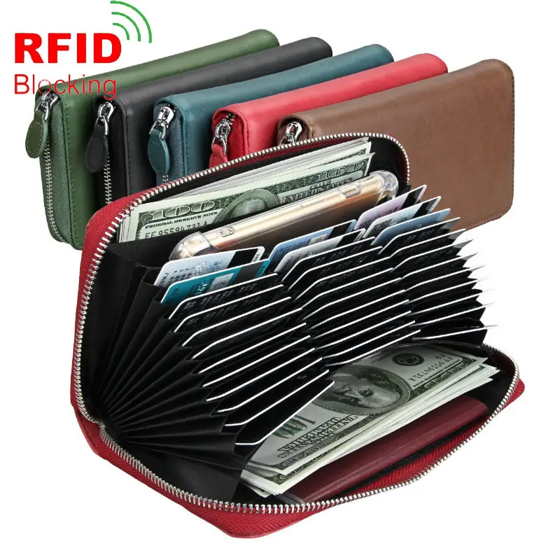 RFID Blocking Women 36 Card Slots Holder Large Capacity Secure Long PU Leather Zipper Organizer Accordion Clutch Wallet Phone Cash Handbag for Everyday Use