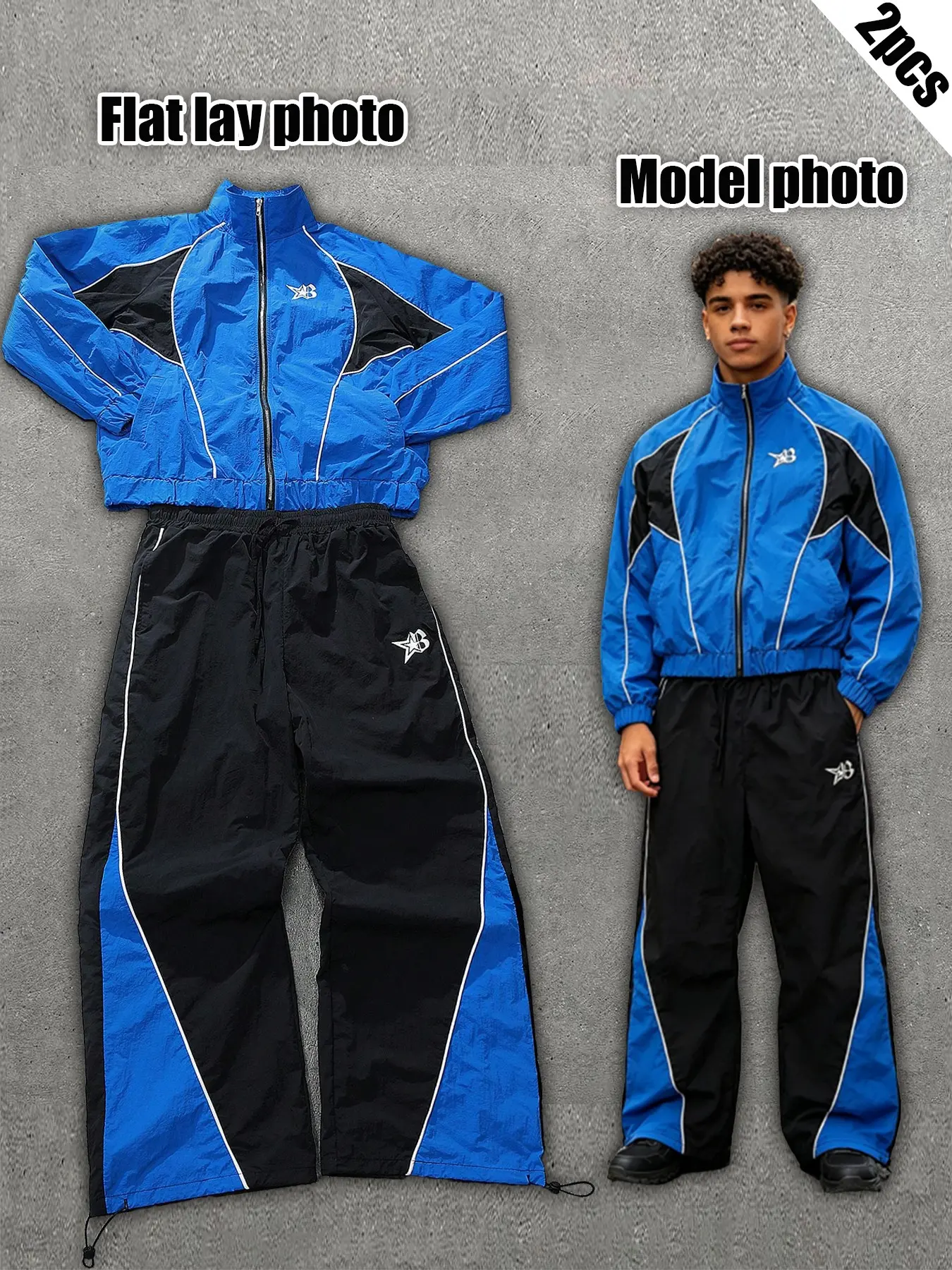 Men's Two-Piece Sports Set, Vintage Colorblock Nylon Jacket + Pants, Streetwear Loose Fit, Casual Daily Wear, Fashion Essential, Colorblock Tracksuit Set, Colorblock Sportswear Set