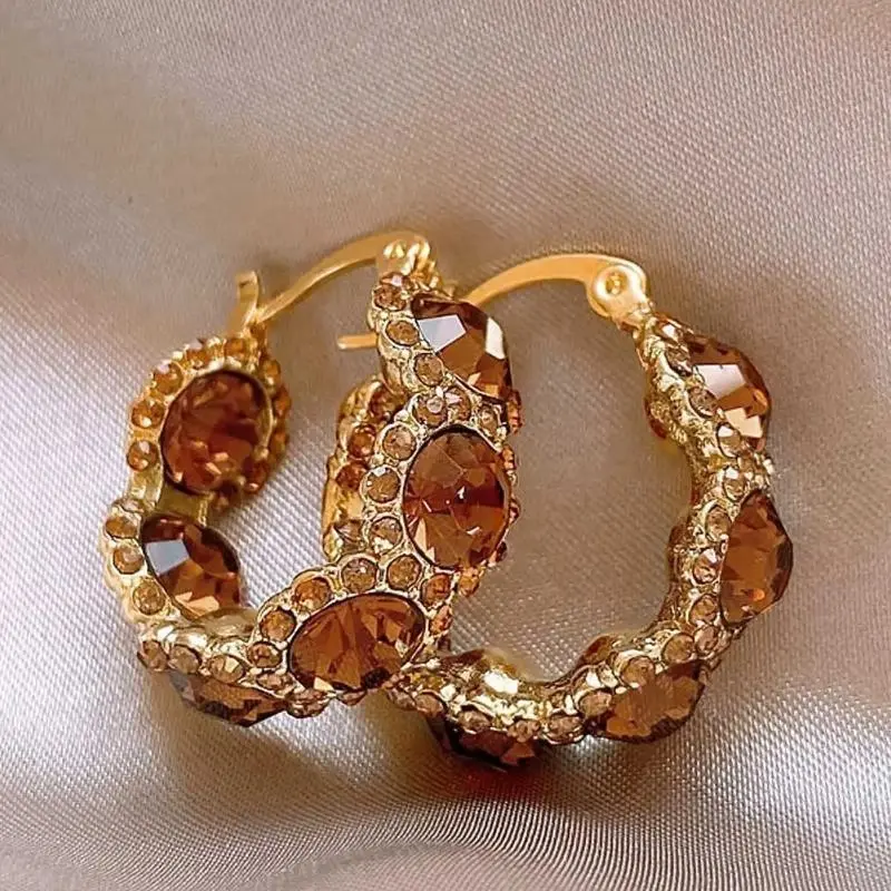 Women's Coffee Tone Dangling Hoop Earrings, Artificial Crystal Statement Fashion Jewelry, Lightweight & Comfortable for Party & Daily Wear, Earrings Dangling, Fashion Jewelry Earrings