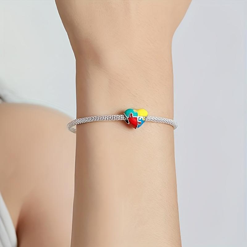 [Lovely Heart Pendant] 3pcs Lovely Color Heart Puzzle Design Alloy Bead Pendant | Suitable For DIY Handmade Jewelry, Bracelet Necklace Accessories Production Materials