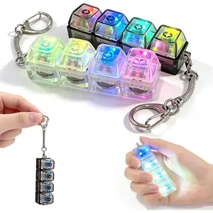 2 Pack Keyboard Fidget Keychain with Colorful LED Lights, 4-in-1 Stress Clicker Toy, Keyboard Button for Anxiety Relief, Decompression Toy for Adults ((Black+White) Transparent)fidget toys