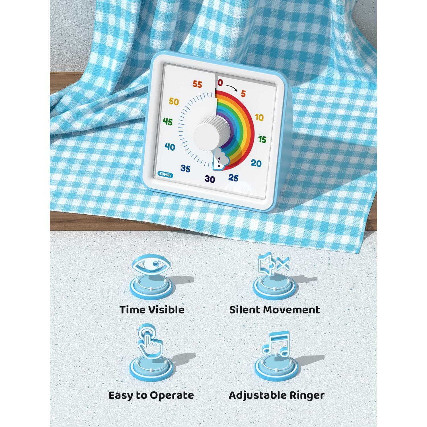 60 Minute Visual Timer for , Visual Countdown Timer for Classroom Office Kitchen with 'Rainbow'  Design, Pomodoro Timer with Silent Operation ( Included)