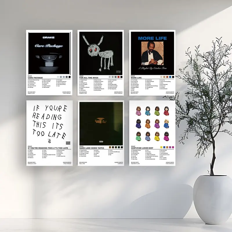 6-piece music canvas poster set featuring Drake/MORE LIFE/CERTIFIED LOVER BOY, Picture prints, Home Wall Art, Unframed wall art suitable for living rooms, bedrooms, Christmas, New Year's, and birthday gifts, For hip-hop fans, Frameless