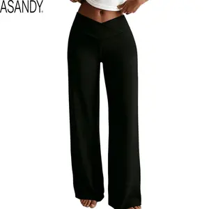 ASANDY Women's Crossover V-Waist Wide Leg Flare Pants - High-Waist, Stretch Bell Bottom Trousers for Yoga, Daily Casual Use - 2026 New Arrival
