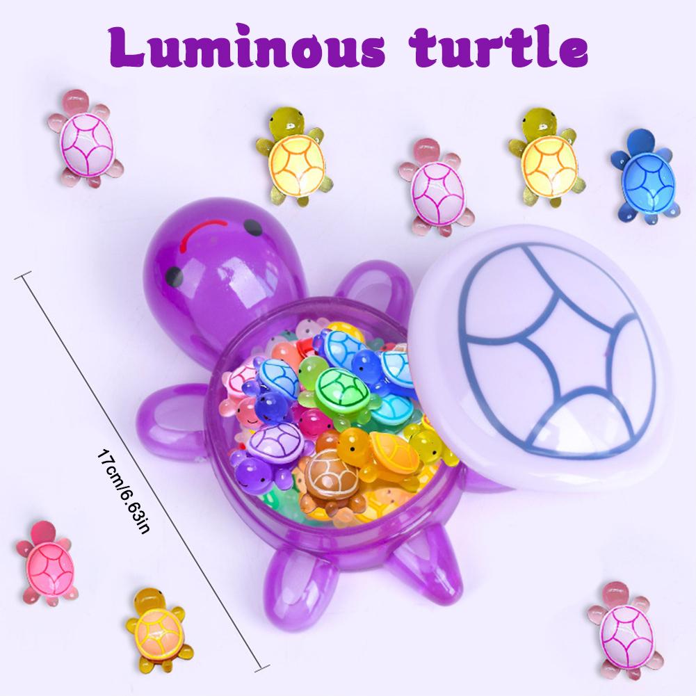 Night Glow Large Turtle+100pcs Mini Luminous Turtles Figurines Resin Craft Glowing Turtle Storage Ornament Landscape Desktop