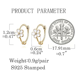 925 Sterling Silver Flower Huggie Hoops - Dainty Daisy Earrings for Cartilage & Helix, Waterproof Hypoallergenic Sleepers, Perfect for Ear Stacking