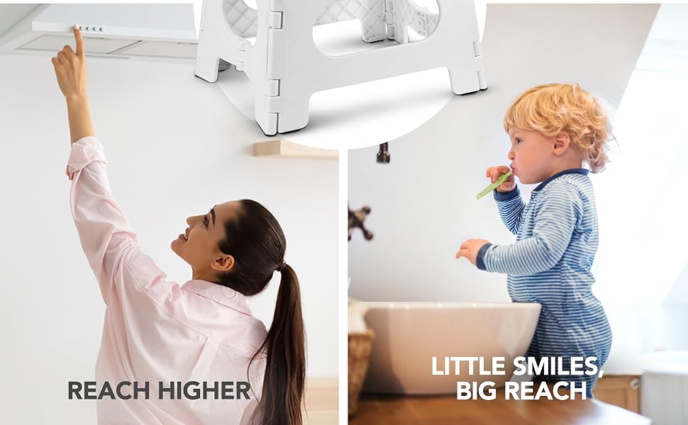 Handy Laundry Folding Lightweight Step Stool - Sturdy Enough to Support Adults and Safe Enough for - Opens Easy with One Flip - for Kitchen, Bathroom or Bedroom (White - 9 Inch)