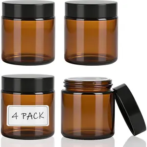 4 Pack 4oz Amber Glass Jars with Lids & Inner Liners, Cosmetic Containers for Creams, Lotions, Body Scrubs, Salve