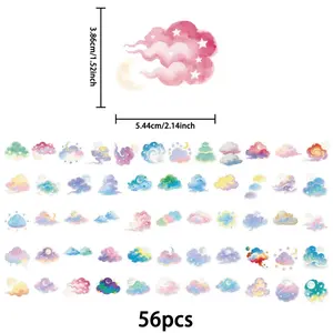 56pcs Colorful Cloud Stickers, Pet Transparent Waterproof Decorative Stickers, Ideal for Diaries, Journals, Phone Cases