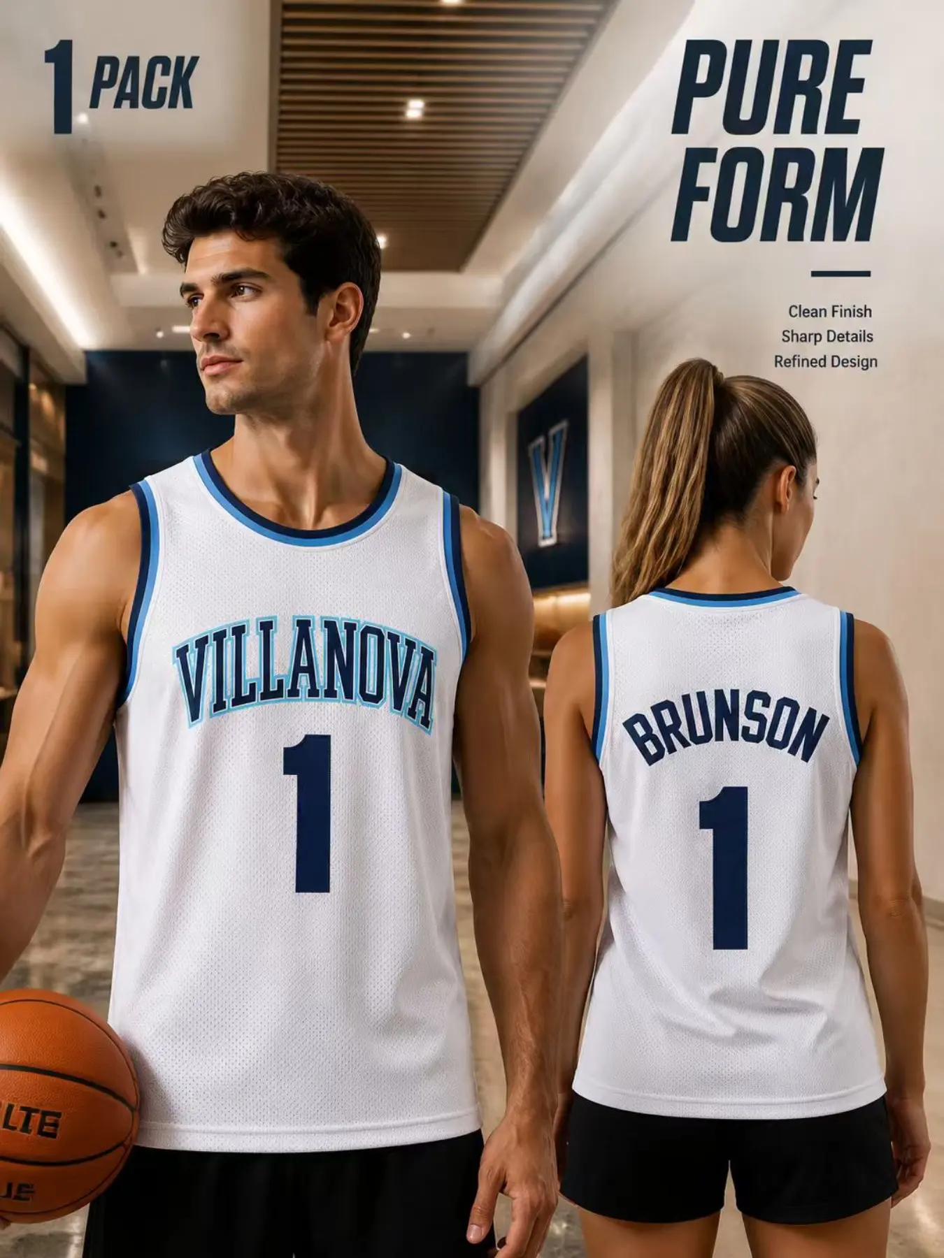 Villanova #1 Brunson Unisex Jersey | Embroidered Retro College Basketball Jersey