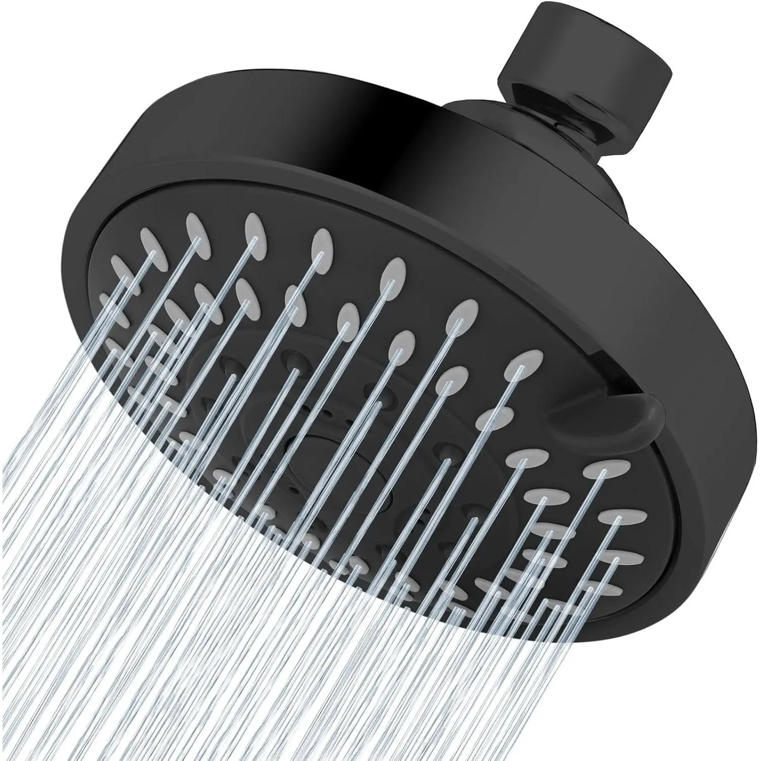 High  Shower  - 4 Inch Rain Showerhead - High Flow Bathroom Shower with 5  Settings For a Luxury Showering Experience Even with Low Water  (Black)