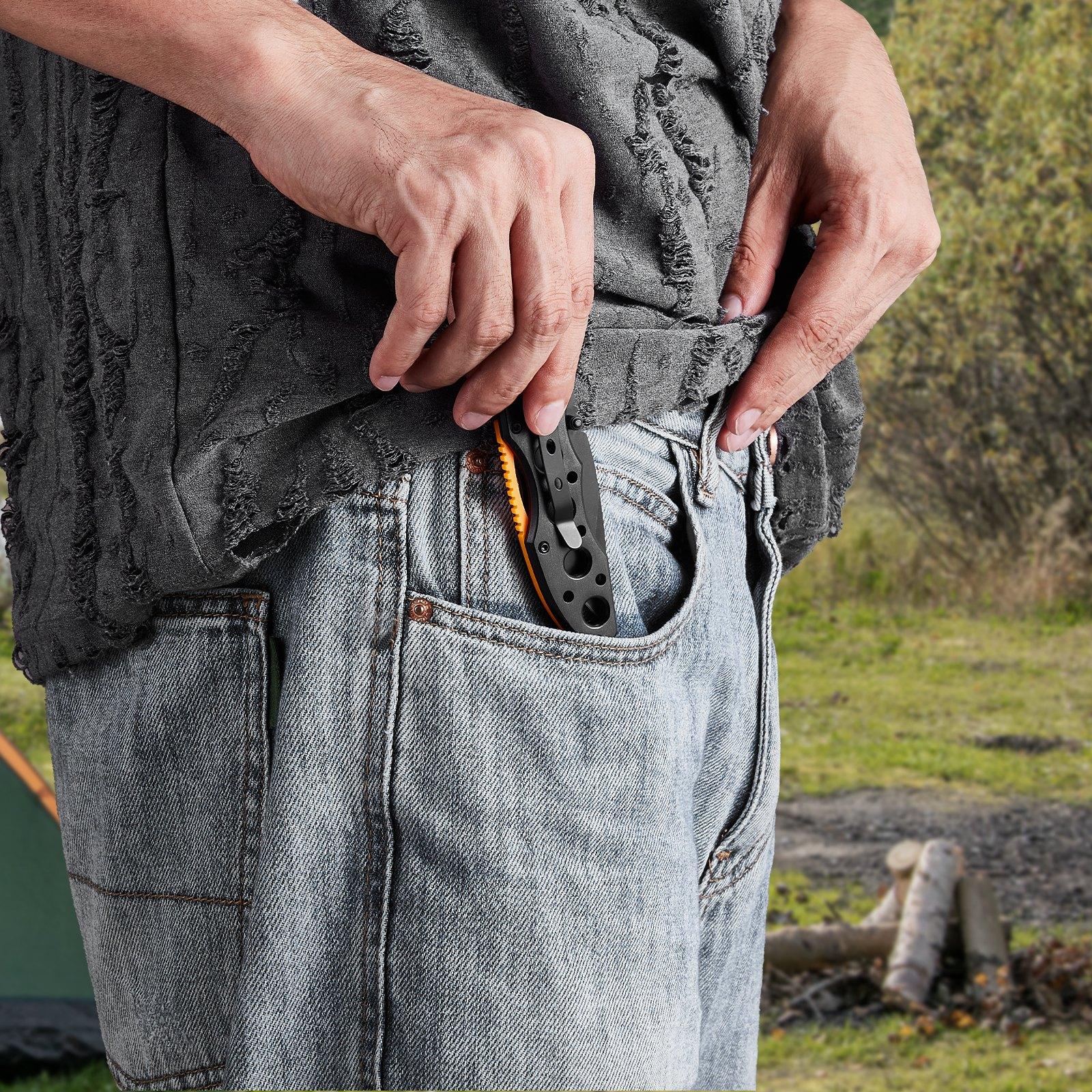 VEVOR Folding Pocket Knife, 3 in/7.6 cm 7Cr17Mov Blade, Aluminum Handle Small EDC Knife with Pocket Clip, Sharp Camping Survival Hiking Knife, 2.8 oz/0.08 kg Easy to Carry for Men Women Self Defense VEVOR Folding Pocket Knife, 3 in/7.6 cm 7Cr17Mov Blade, Aluminum Handle Small EDC Knife with Pocket Clip, Sharp Camping Survival Hiking Knife, 2.8 oz/0.08 kg Easy to Carry for Men Women Self Defense