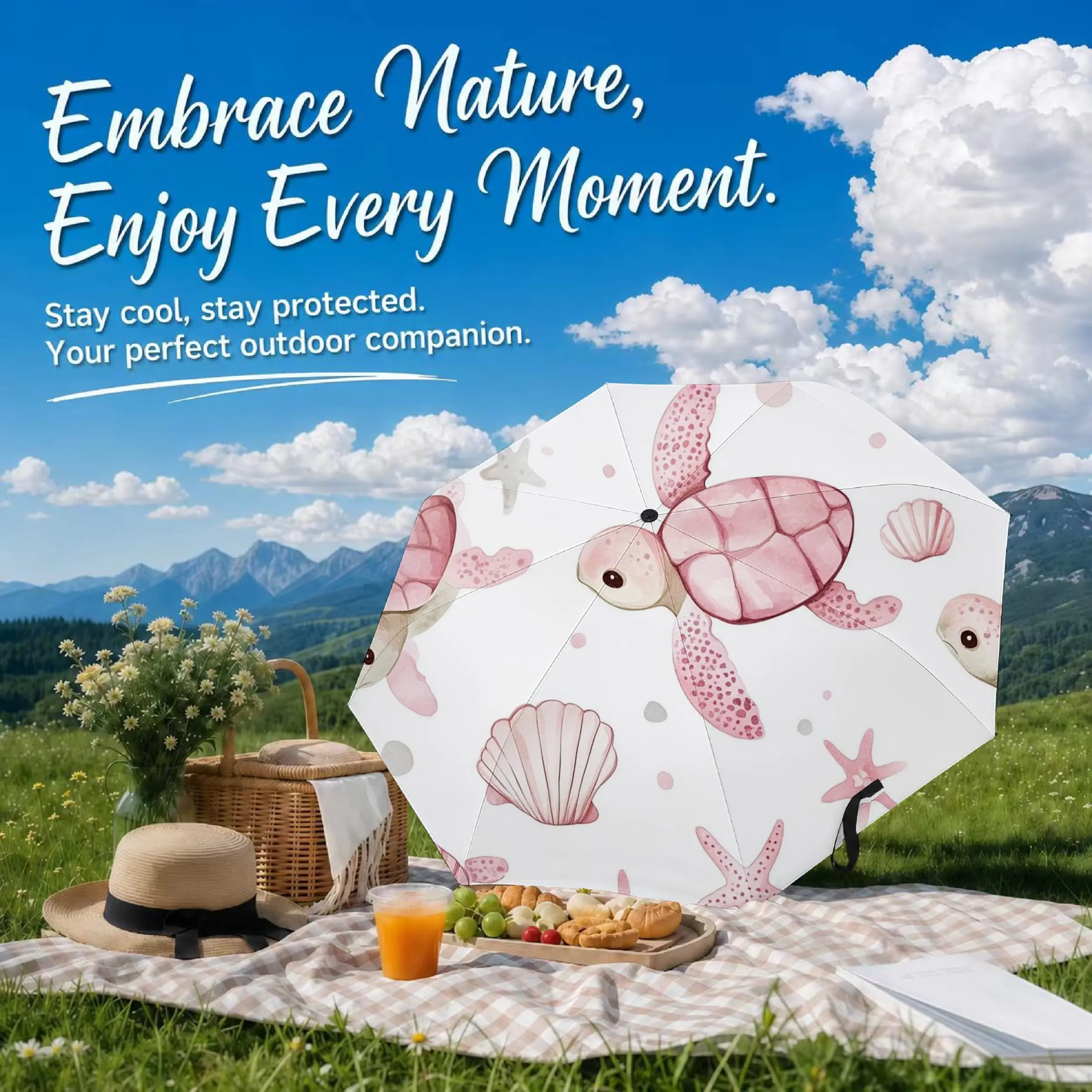 Gentle ocean breeze turtle automatic sunshade umbrella - One-click open and close, waterproof, resistant to wind and snow. Compact pocket umbrella. Sunshade for both sunny and rainy days, portable and foldable