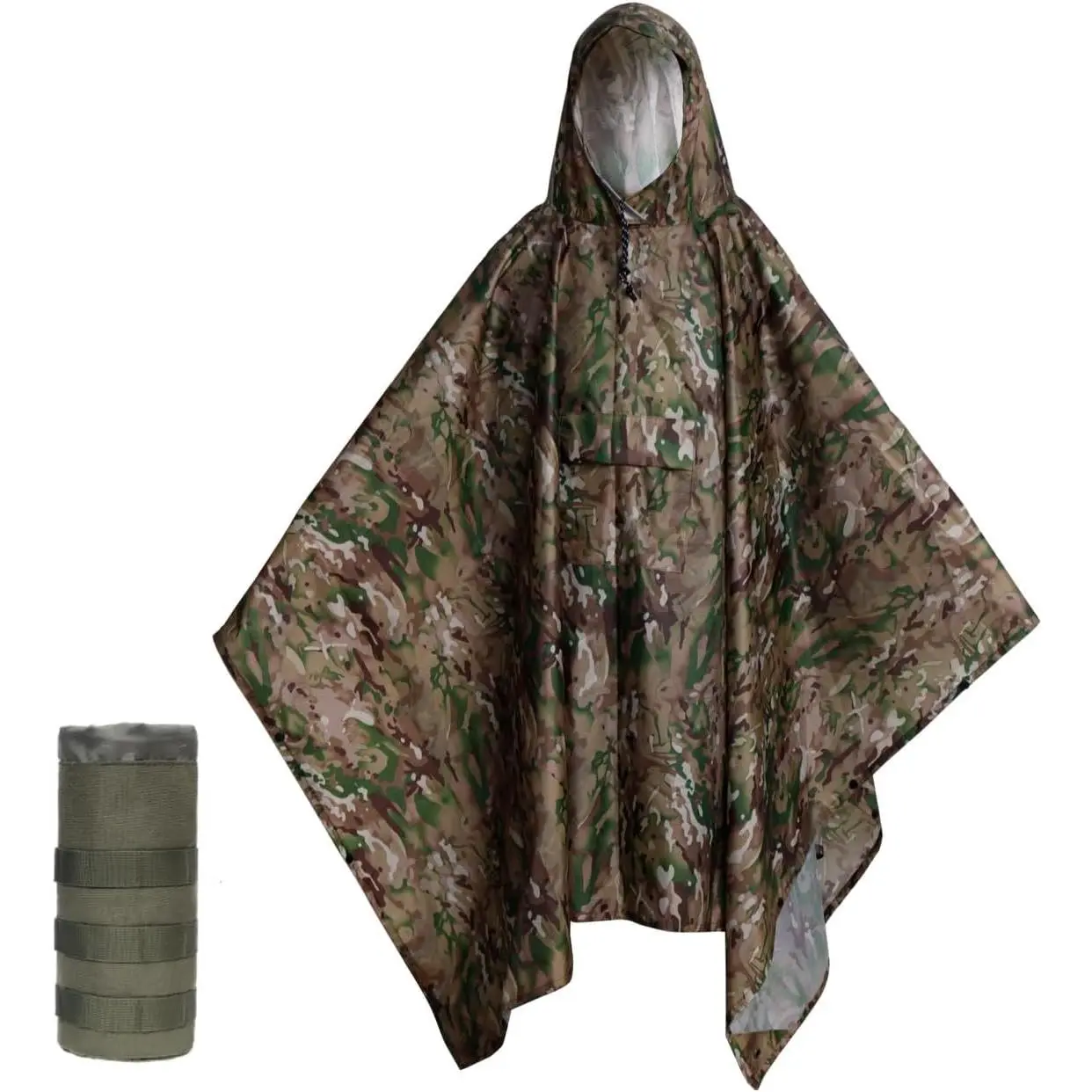 Plus Size Adult Rain Poncho with , Camo Poncho , Army Poncho for Camping, Hi, Fishing, Travel and Outdoors.