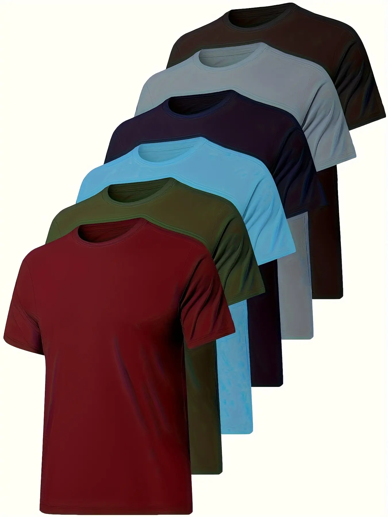 6-Pack Men's Multicolor Round Neck Short Sleeve T-Shirts, Breathable Moisture-Wicking Quick-Dry Dry Fit Performance, Ideal for Fitness, Running, Hiking, Outdoor Activities