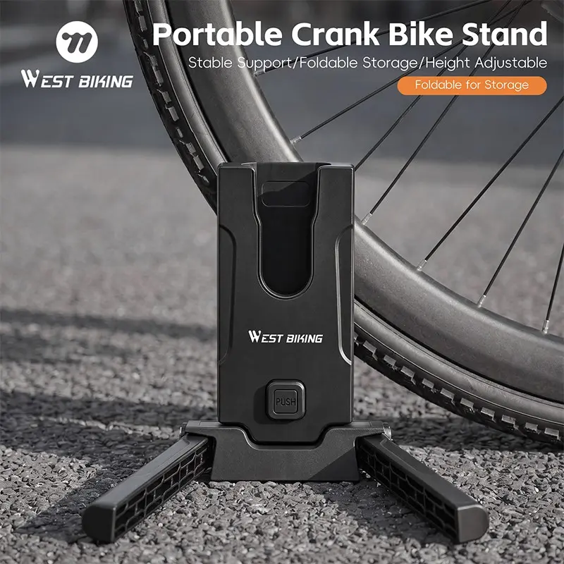 WEST BIKING Portable Foldable Bike Crank Stand, 7.5cm Height Adjustable Bicycle Parking Holder, 270° Rotatable Bike Storage Kickstand for Road Mountain Bike, Compact Pocket Bike Display Repair Stand, Crank Base Stand