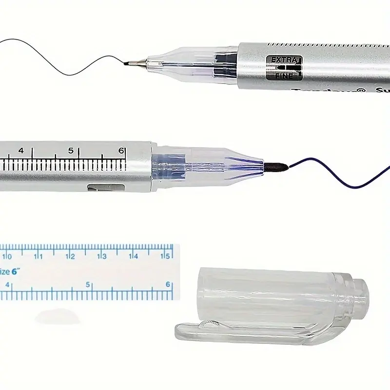Double Head Surgical Eyebrow Tattoo Marker Pen Set, Skin Marker Pen with Measuring Ruler, Microblading Tool Accessories