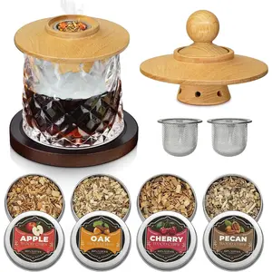 Whiskey Smoker Kit, Cocktails Smoker Infuser Kit with 2pcs Stainless Steel Mesh Filter Bowls, 4 Flavor Wood Chips, Old Fashioned Bourbon Drink Smoked Set, Christmas Day Gift Idea for Dad Mom