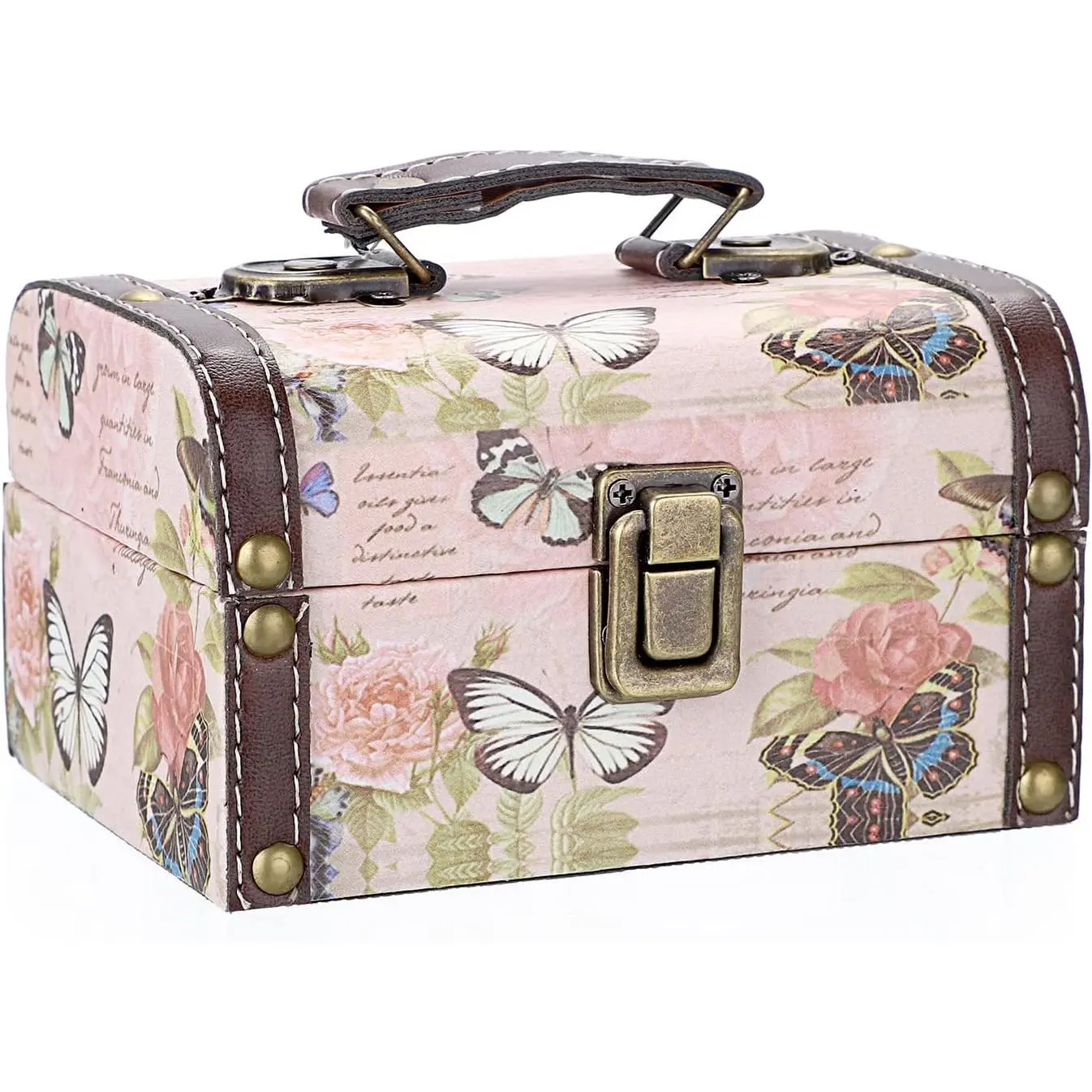 Decorative Treasure Chest Box, Wooden + PU Leather Storage Box for  Trinkets, Keepsakes box for Girls Women Gifts (Butterfly , Small)