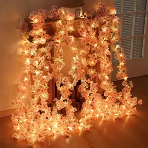 LED Cherry Blossom String Lights, Attractive Faux Floral Design, Warm & Glow Ambient LED Lights, Outdoor/indoor Patios Vine Decor, Valentine's Day, Mother's Day, Spring Party