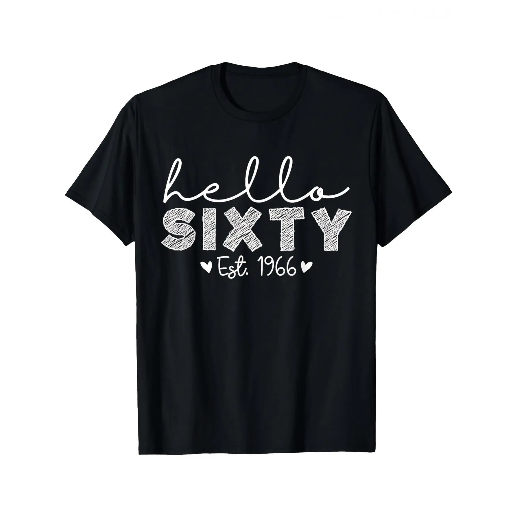 Men's Short-Sleeve Round Neck T-Shirt - Hello 60 Est 1966 60th Birthday Design, 100% Cotton, Regular Fit, Medium Length, Machine Washable, All-Season Menswear Top, Shortsleeve