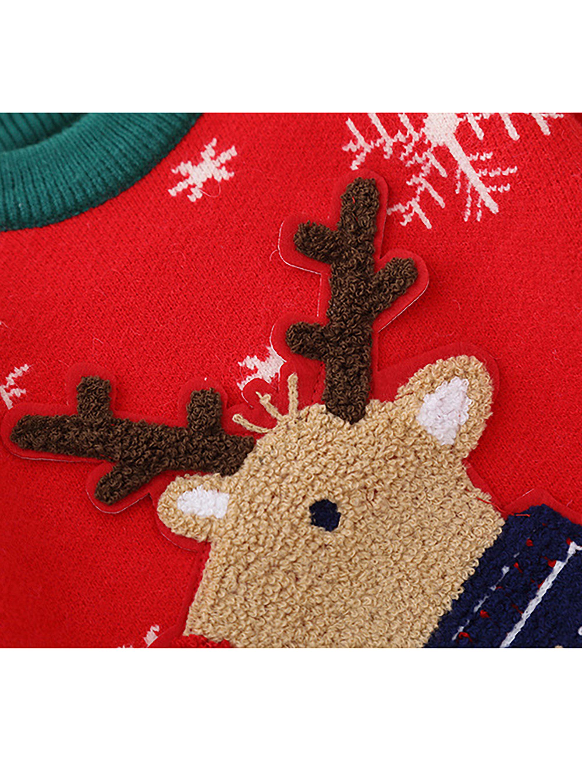 Girls' Christmas Sweater Dress with Snowflake & Reindeer Patterns, Color-Block Pullover Jumper, Loose Fit Round Neck Winter Outfits for Girls & little girls (Hand Washable)