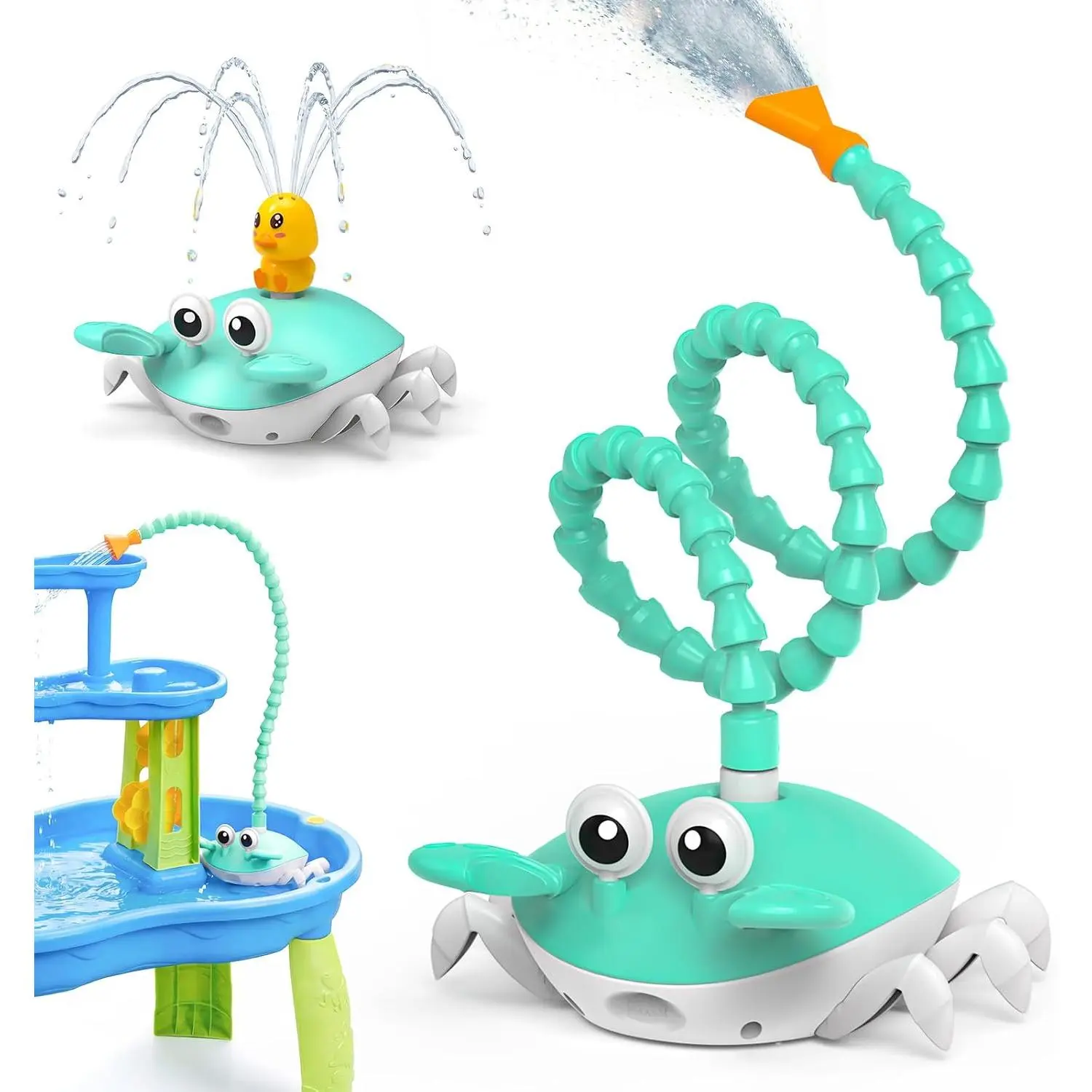 Water Table Pump, 5400mAh Rechargeable Crab Water Pump Toy for Kids age 1-3 with 8Hrs Play time, IP67 Waterproof, 3 Modes Spray 2 Flow Settings Outdoor Water Toys for Water Table, BathTubs, Poolfidget toys