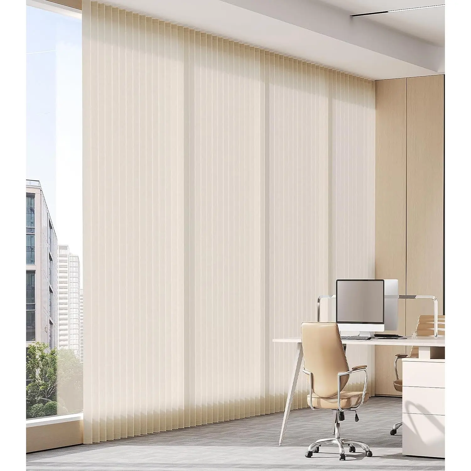 Folding Pleated  Sheer Curtains with Hooks 78" W x 84" L Accordion Style Room Divider Curtains,  Linen Sheer Drapes for Office, Living Room, 1 Panel, Beige/Taupe