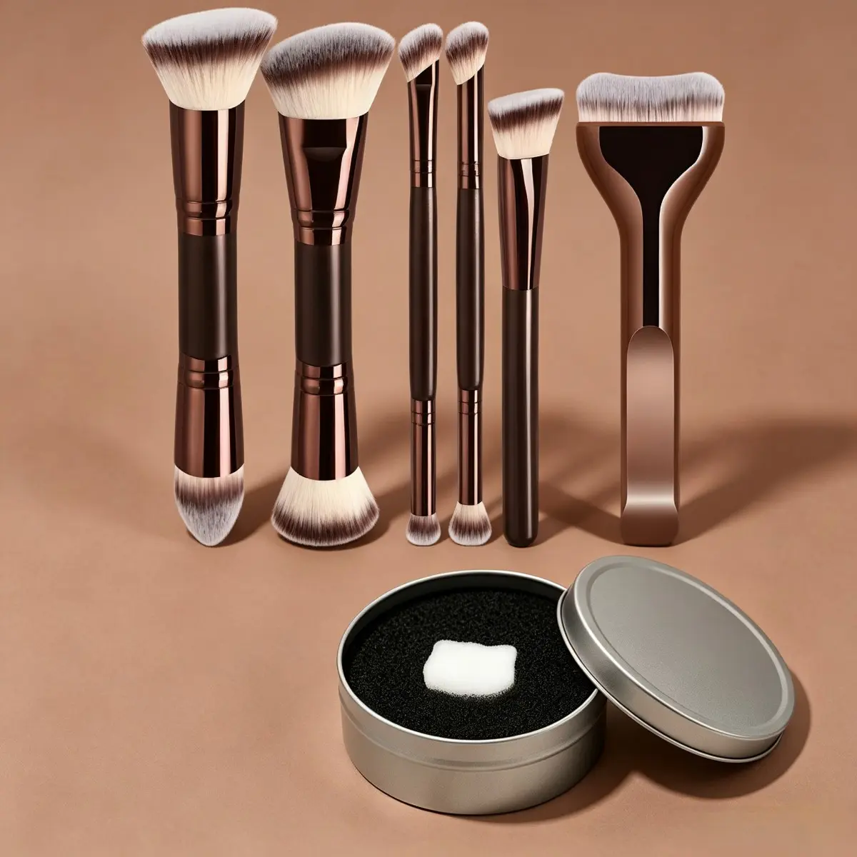 Professional Makeup Brush Cleaning Set, 6-Piece Dry Cleaner Box, Portable, Ideal for Foundation, Loose Powder, Eye Shadow, Beauty Sponge