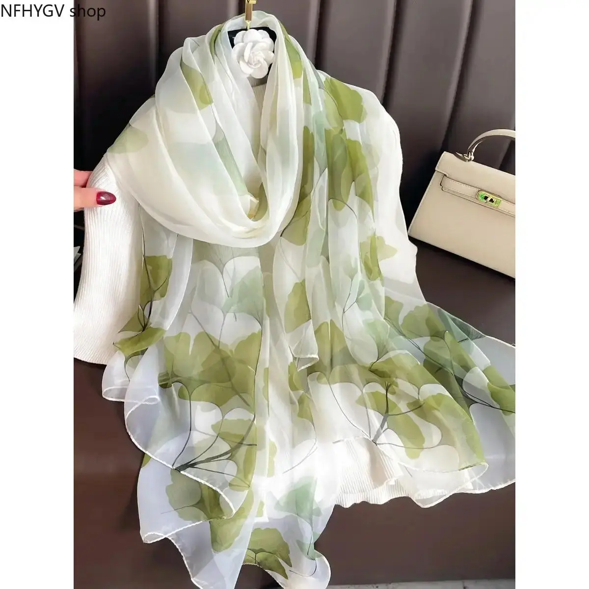 Women's Floral Print Tencel-Satin Long Scarf, Machine-Washable Cotton Blend Shawl, Multi-Wear Shoulder & Head Wrap Accessory For Beach Vacation Travel Daily Casual Outfit Styling Use