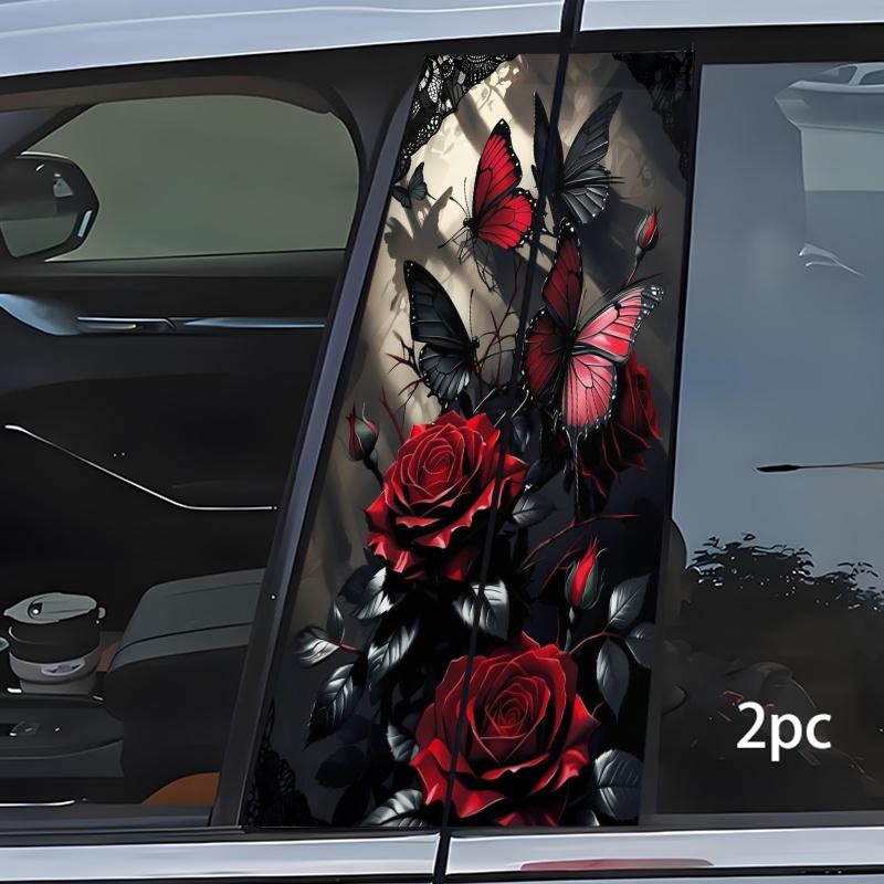 2 Pcs Red 2D Flat Car Decoration Stickers Rectangular Semi-Matte for Metal Plastic Ceramic Wood Surfaces Pink Matte Edge Transparent Auto Modification Decals