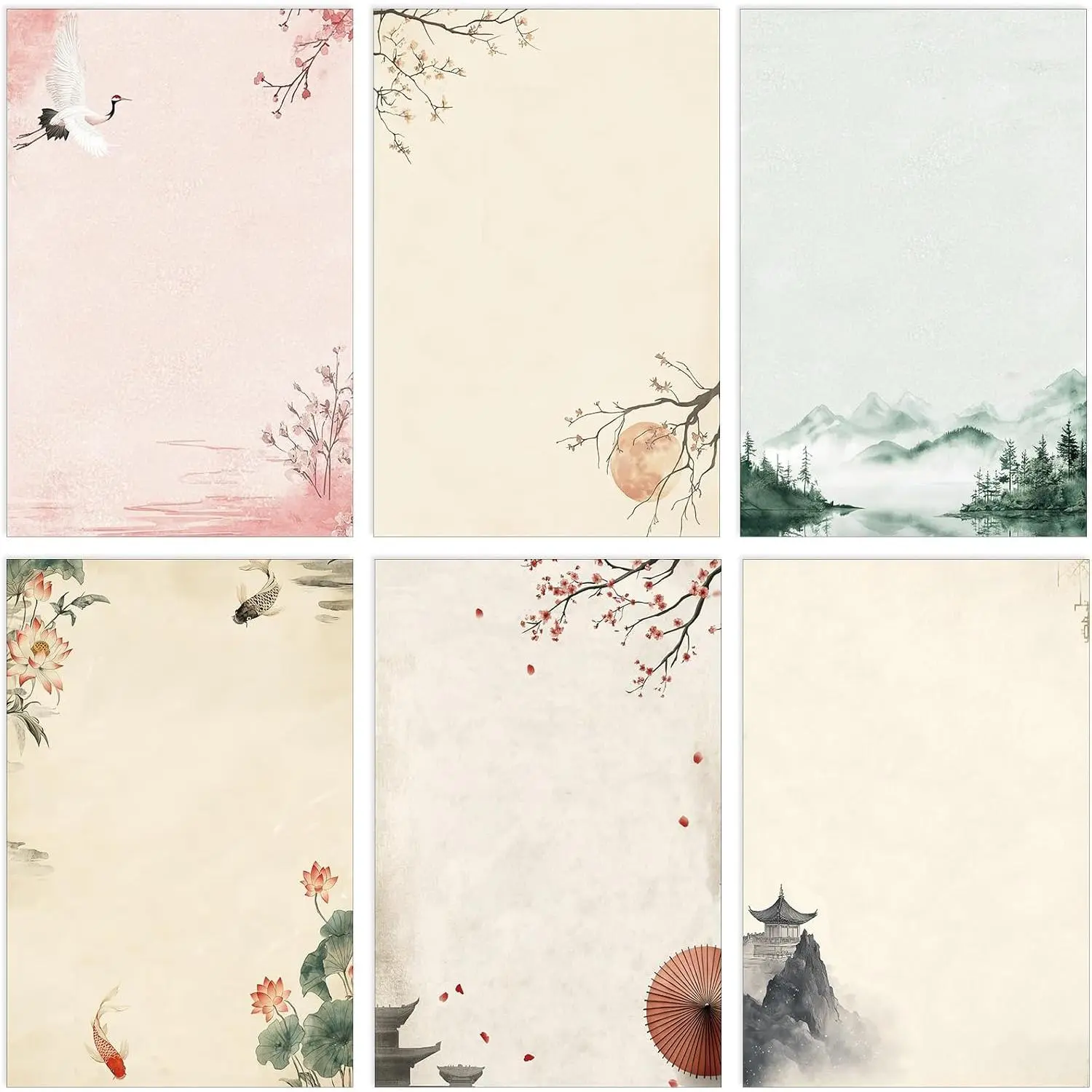 120 Sheet  Stationery Paper for Letter Writing Scrapbook Paper Crafting Printing, 8.27" x 5.51", Double Sided Printing, 6 Watercolor Designs