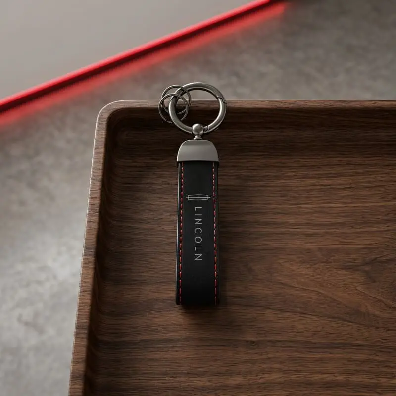 1 Pack Premium Alcantara Suede Key Strap with Red Stitching & Detachable Key Ring, Car Keychain Designed for Lincoln Aviator, Nautilus, Navigator, Z, Continental for US Market Stylish Keyring