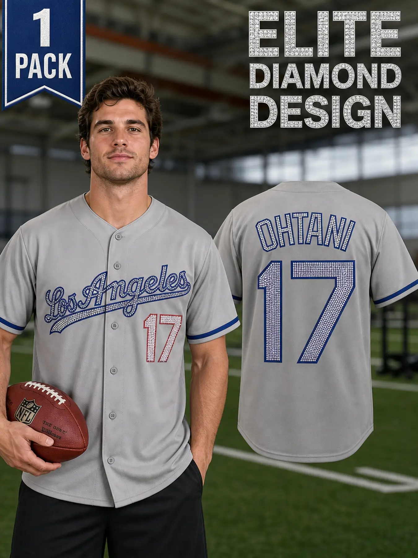 Los Angeles #17 Rhinestone Baseball Jersey Men Women Bling Sparkle Diamond Embellished Baseball Shirt Game Day Party Casual Wear