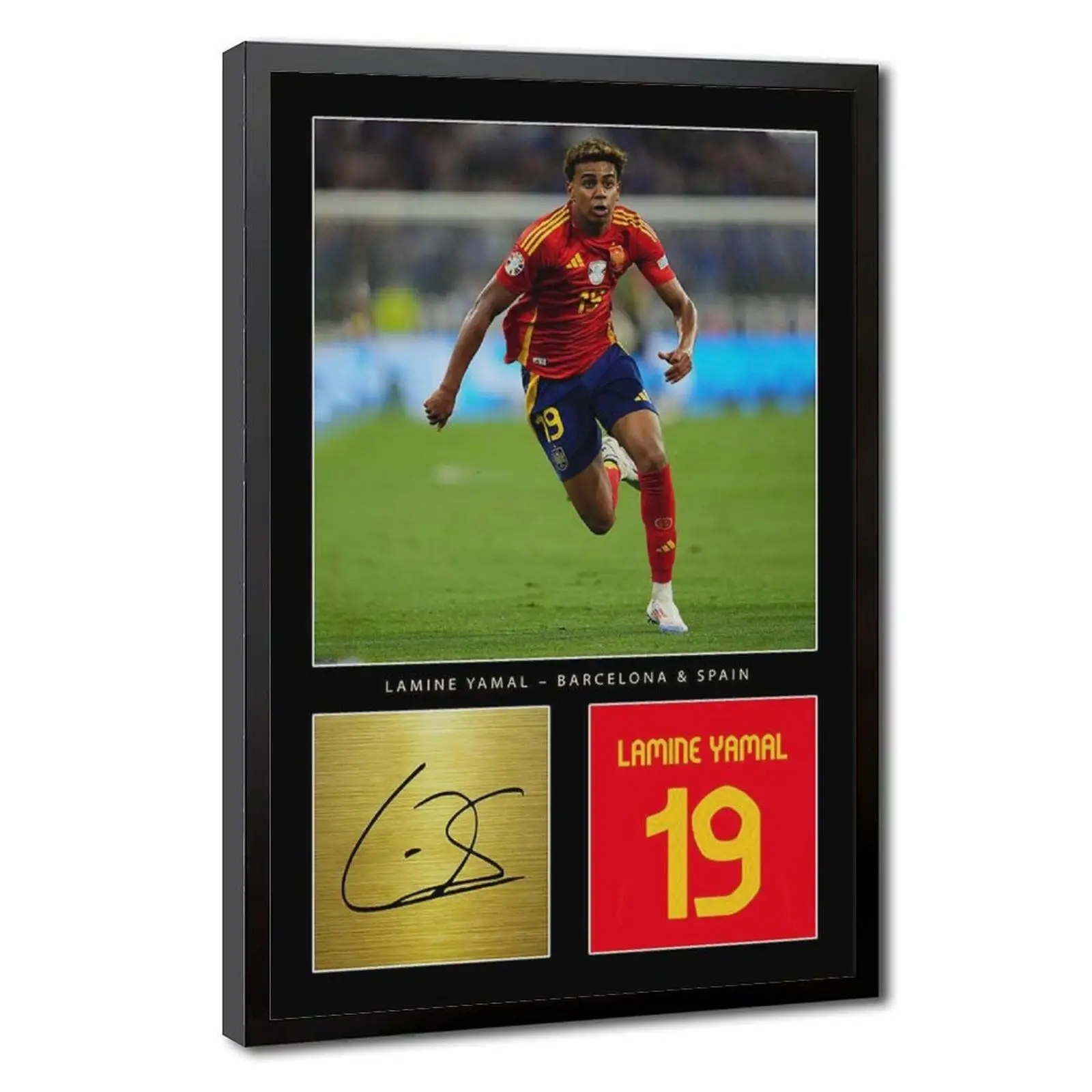 Lamine Yamal Framed Printed Signed-Style Canvas Poster, Industrial Plain Spain Football Star Wall Artwork for Walls, Home Decor for Soccer Fans, Multi-Size