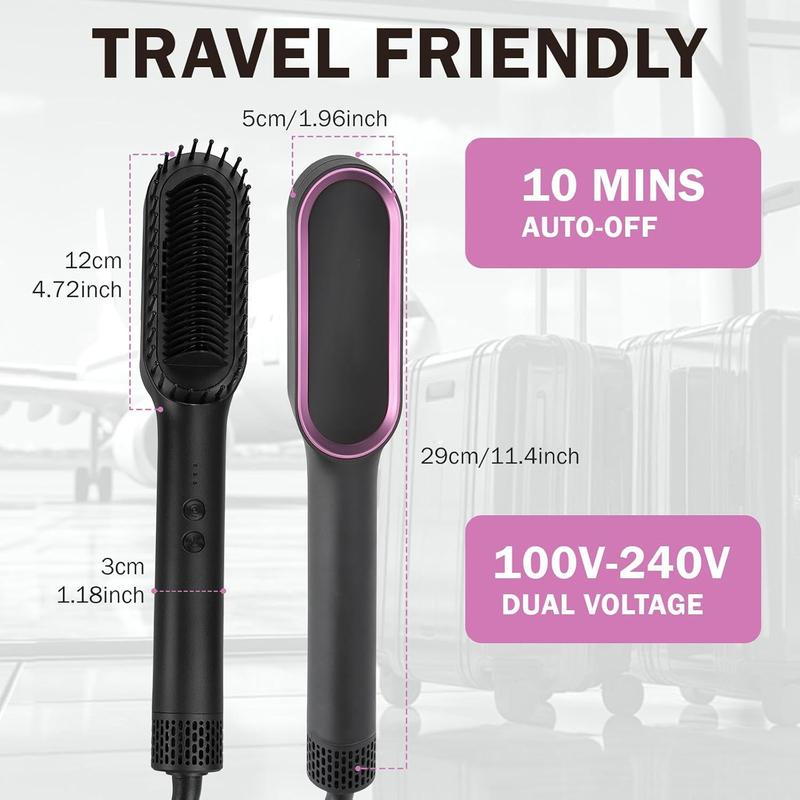 Generic Negative Ions Hair Straightener Brush, 3D Comb Teeth Fast Heating 30 Seconds Salon Quality for Straight Curly Hair with 2 Hair Clamps 1 Cleaning Brush for Home Travel Gifts (Black Red)