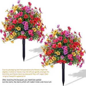 2 Bundles Artificial Violet Rose Bushes, UV Resistant Waterproof Flowers, Garden Porch Patio Decor, Low Maintenance No Watering Needed